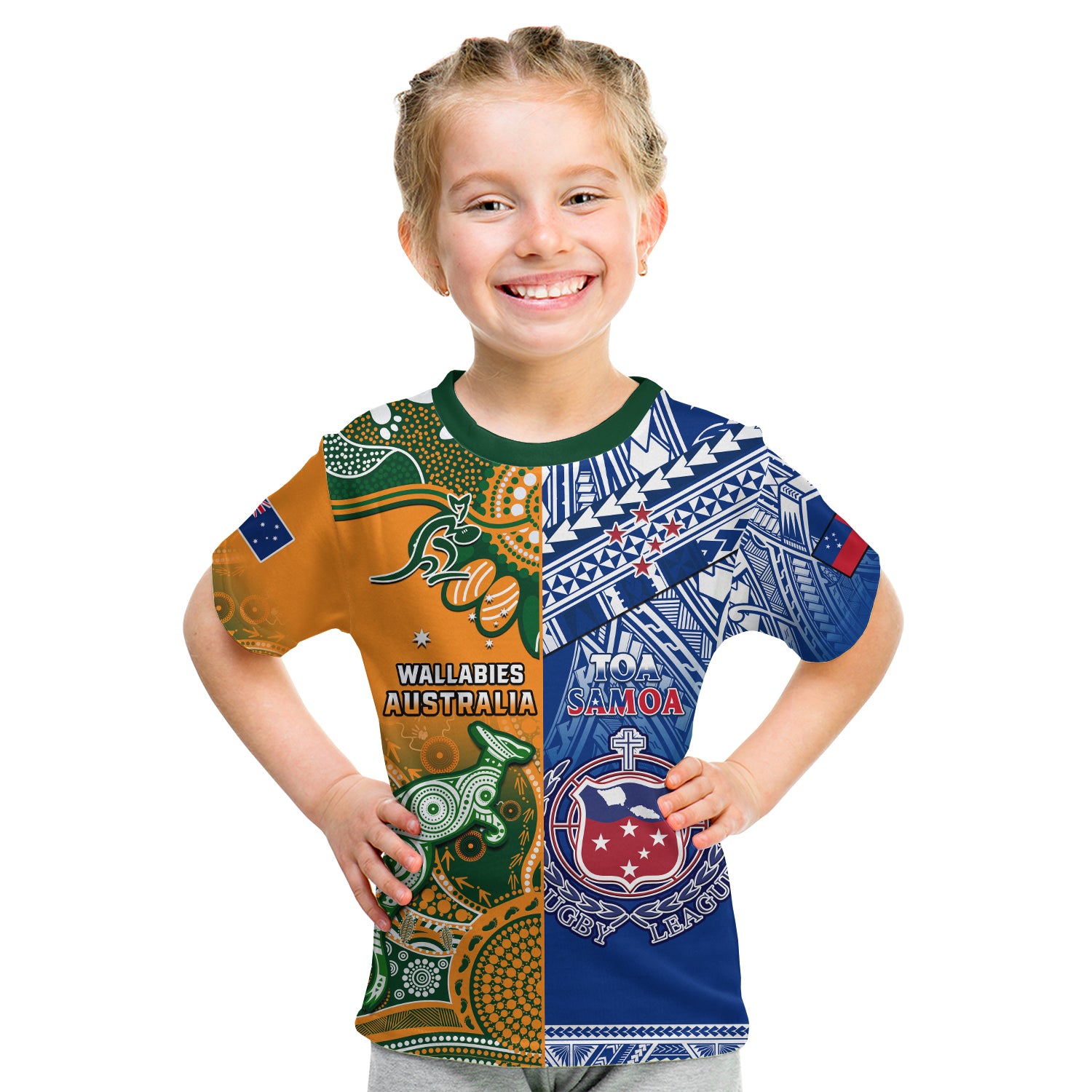 (Custom Personalised) Australia Wallabies And Toa Samoa Rugby T Shirt KID Aboriginal Mix Polynesian LT14 - Polynesian Pride