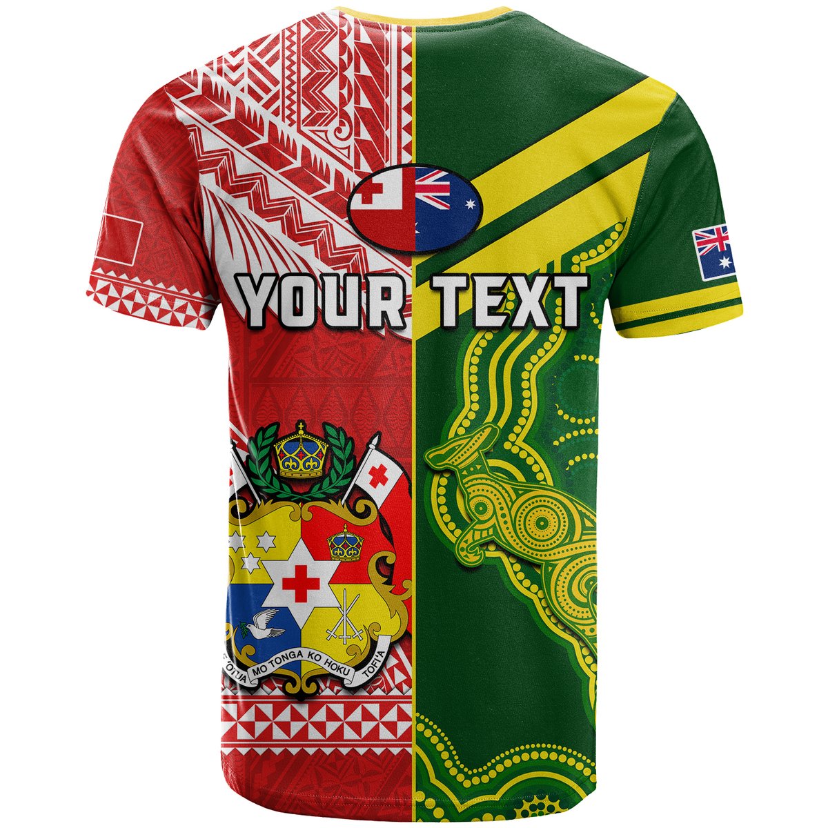 Custom Tonga and Australia Rugby T-Shirt - Mate Maa Tonga Mix Kangaroos LT14 - Polynesian Pride
