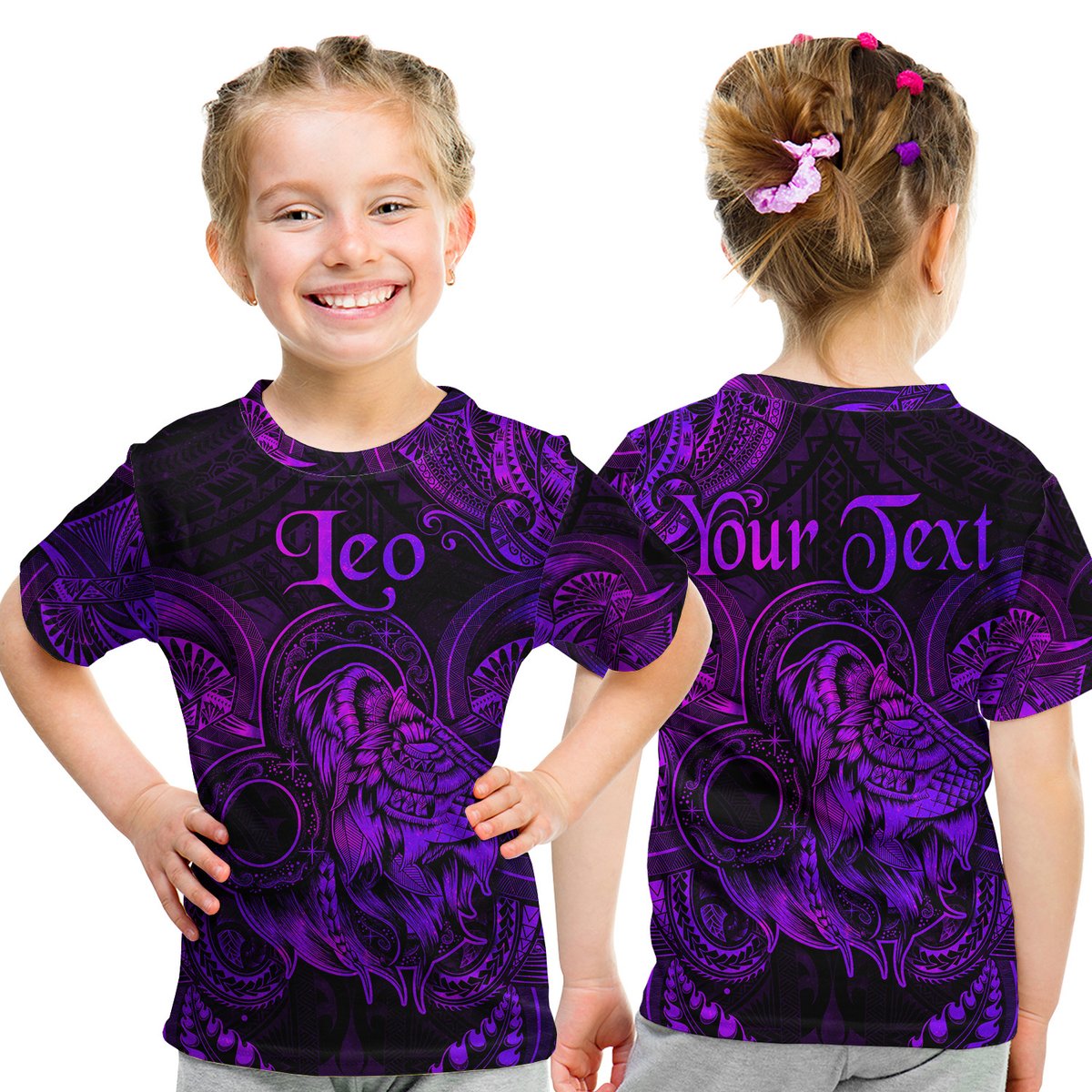 (Custom Personalised) Leo Zodiac Polynesian T Shirt Kid Unique Style - Purple LT8 Youth XL Size14 - Polynesian Pride