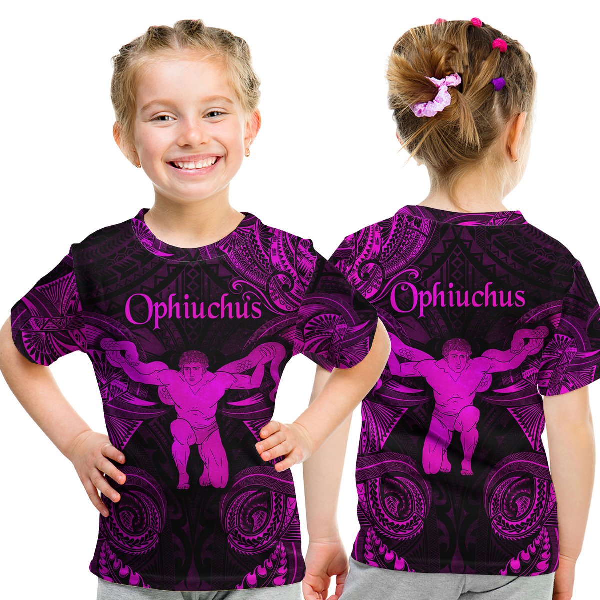Ophiuchus Zodiac Polynesian T Shirt Kid Unique Style - Pink LT8 Youth XL Size14 - Polynesian Pride