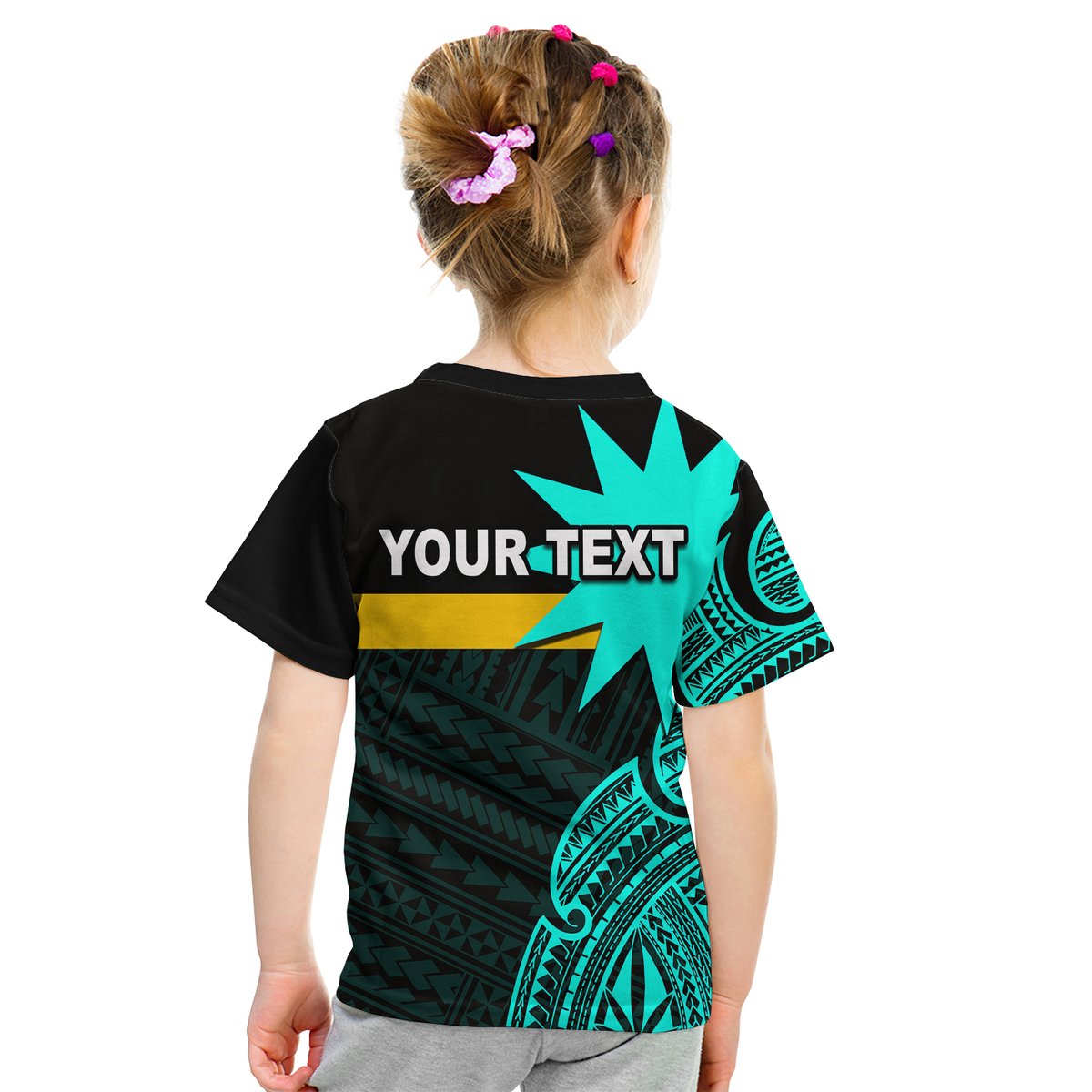 (Custom Personalised) Nauru T Shirt Kid Flag In Heart No.4 LT6 - Polynesian Pride