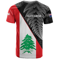 New Zealand And Lebanon T Shirt 2023 Aotearoa Fern With Lebanese Cedar LT14 - Polynesian Pride