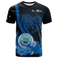Custom FSM Valentine Couple T Shirt Heart Love Tropical Flowers BLue LT14 - Polynesian Pride