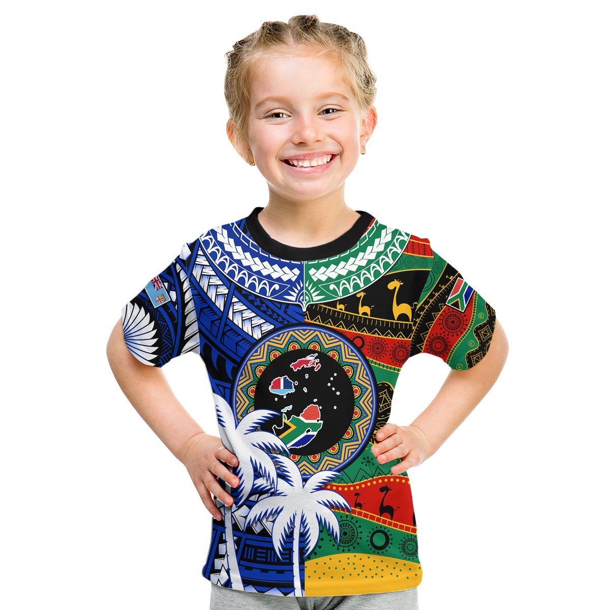 (Custom Personalised) Indigenous South Africa Mixed Fiji Palm Tapa Kid T Shirt LT9 Youth XL Size14 - Polynesian Pride