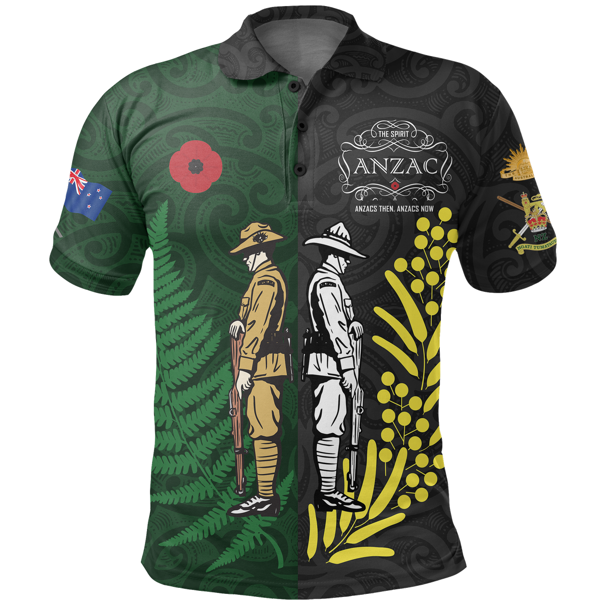 New Zealand Maori ANZAC Spirit Polo Shirt - Lest We Forget Black - Polynesian Pride