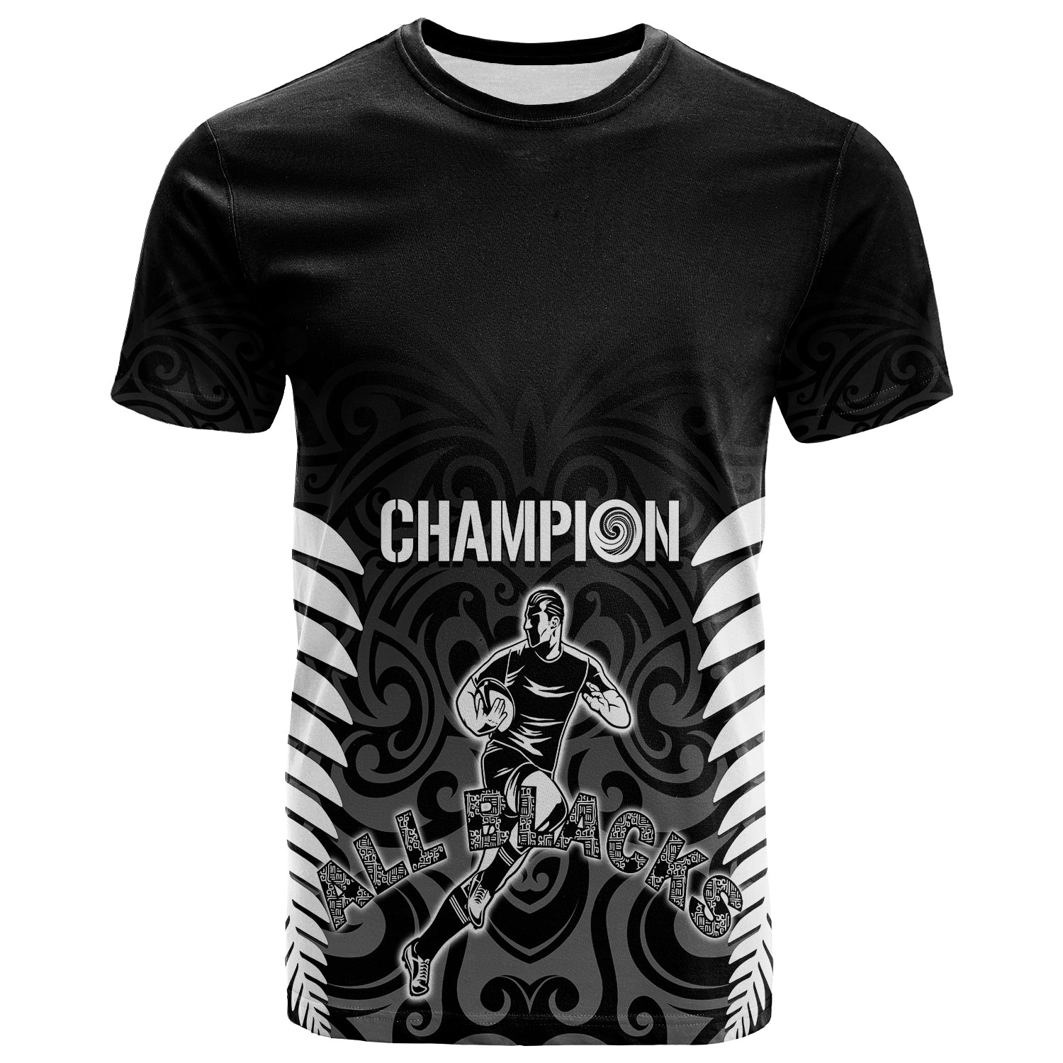 Custom New Zealand T Shirt All Black Champion LT7 Black - Polynesian Pride