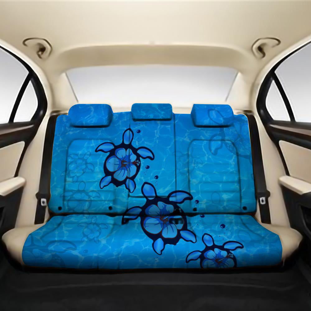 Turtle Hibiscus Swim In Sea Back Seat Cover AH One Size Black Back Car Seat Covers - Polynesian Pride
