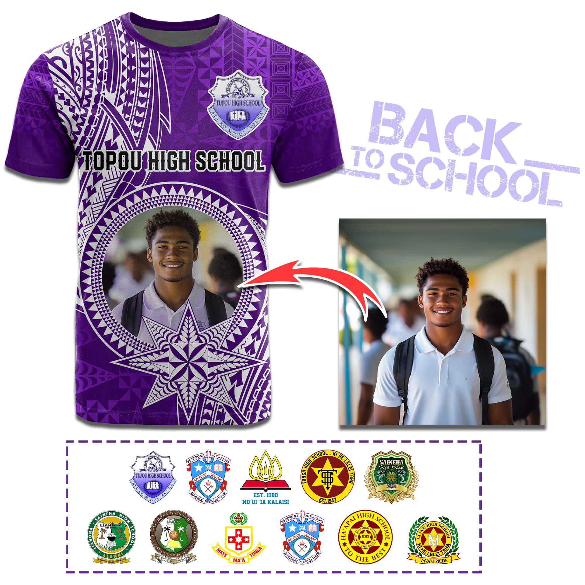 Custom Photo Tonga Back To School T Shirt Polynesian Ngatu Tribal CTM09