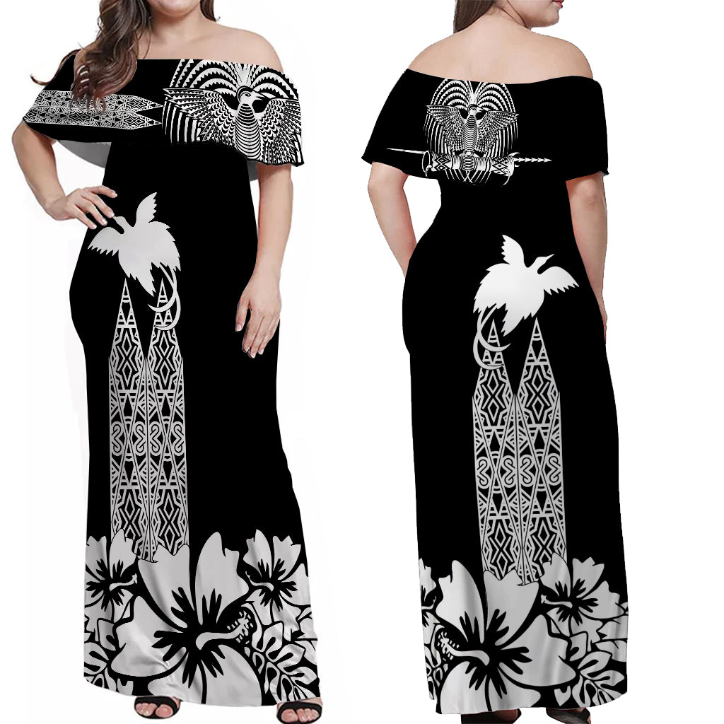 PNG Hibiscus Tribal Pattern Off Shoulder Long Dress Motuan White Color - Ver02 LT7