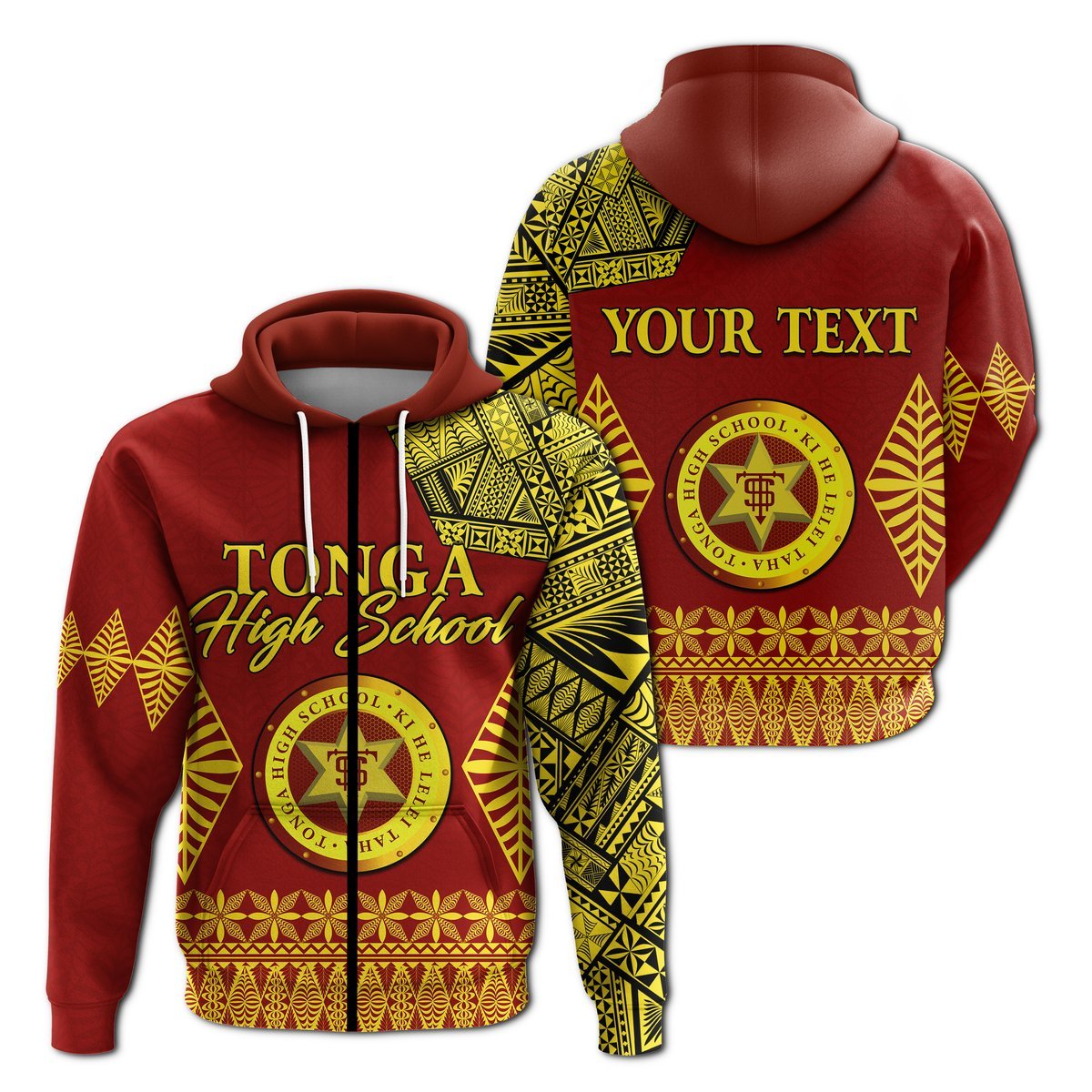 Custom Tonga High School Zip Hoodie Tongan Ngatu LT13 Unisex Red - Polynesian Pride