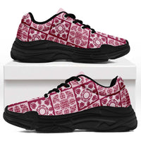 Akala Palaka Quilt Hawaii Chunky Sneakers Hawaiian Tropical Monstera Sea Turtle LT14 Pink - Polynesian Pride