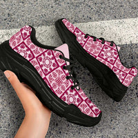 Akala Palaka Quilt Hawaii Chunky Sneakers Hawaiian Tropical Monstera Sea Turtle LT14 - Polynesian Pride