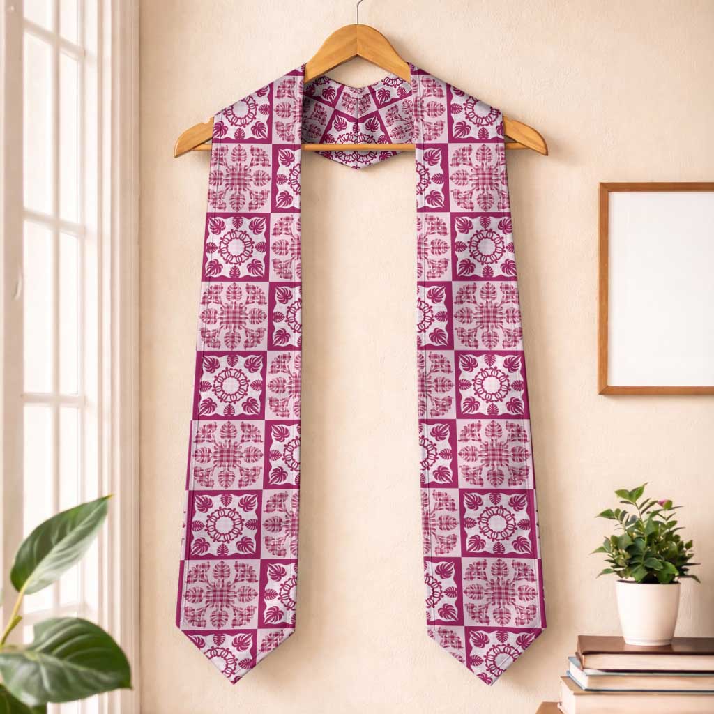Akala Palaka Quilt Hawaii Graduation Stole Hawaiian Tropical Monstera Sea Turtle LT14 One Size Pink - Polynesian Pride