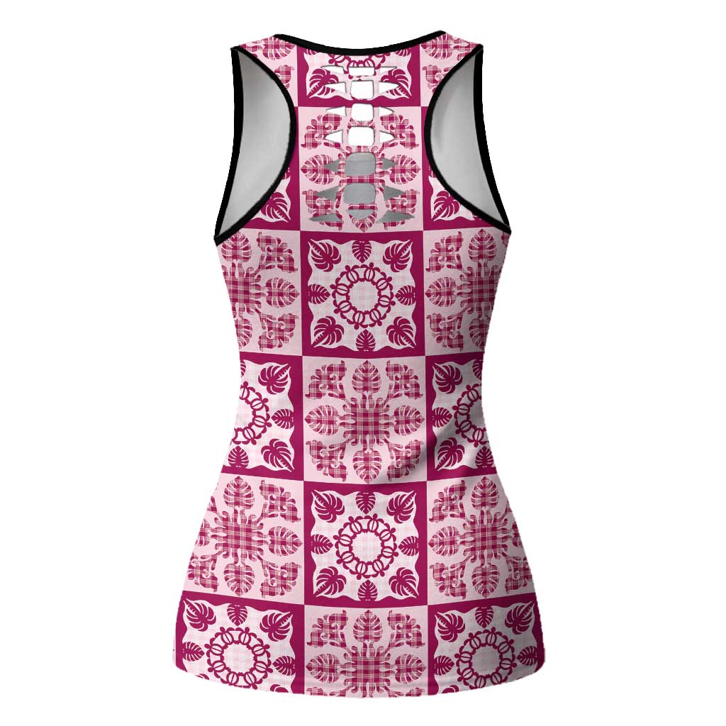 Akala Palaka Quilt Hawaii Hollow Tank Top Hawaiian Tropical Monstera Sea Turtle LT14 - Polynesian Pride