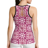 Akala Palaka Quilt Hawaii Hollow Tank Top Hawaiian Tropical Monstera Sea Turtle LT14 - Polynesian Pride