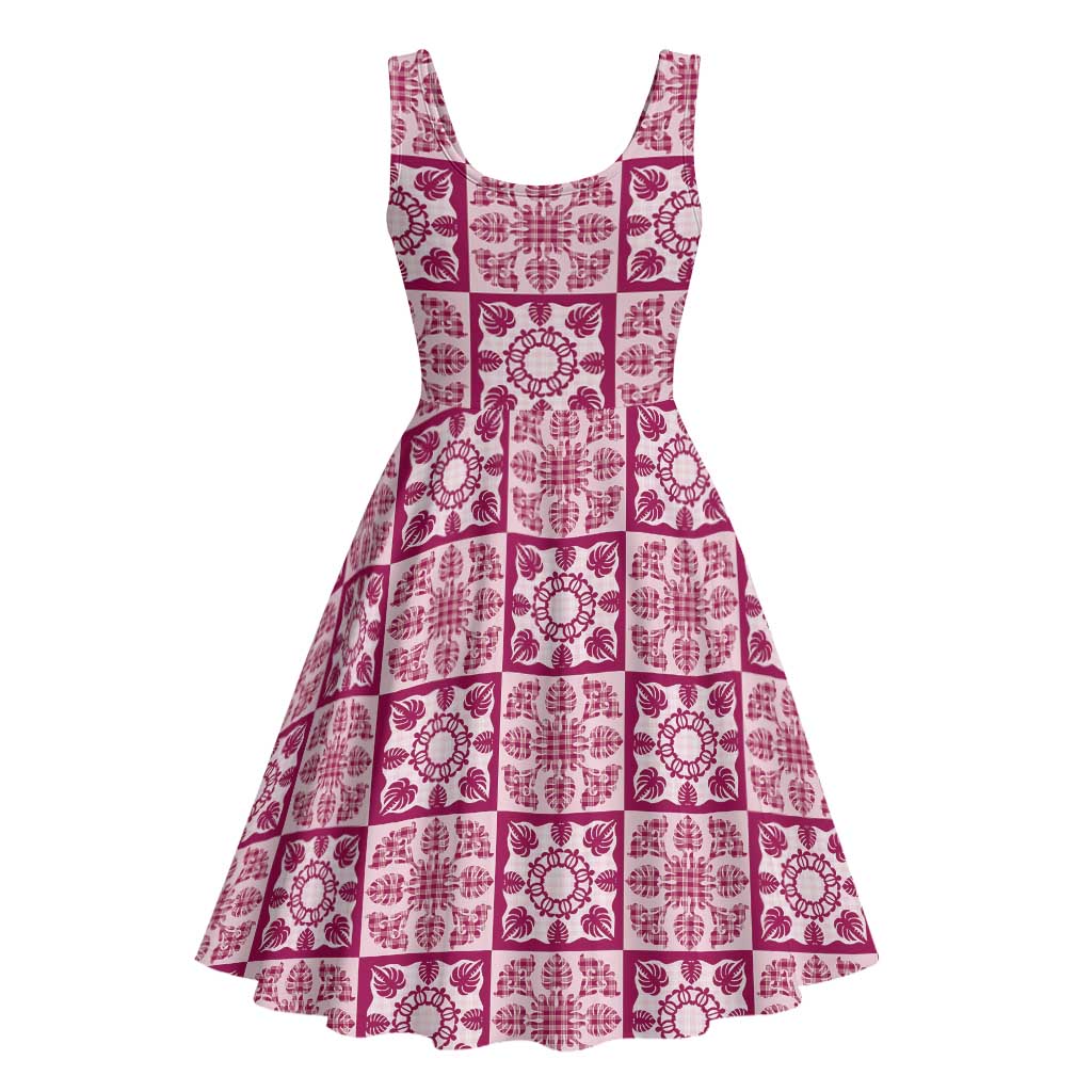 Akala Palaka Quilt Hawaii Midi Dress Hawaiian Tropical Monstera Sea Turtle LT14 - Polynesian Pride