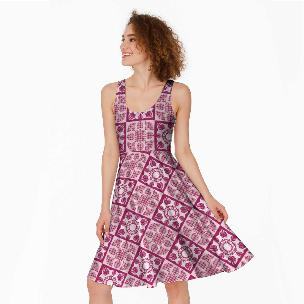 Akala Palaka Quilt Hawaii Midi Dress Hawaiian Tropical Monstera Sea Turtle LT14 - Polynesian Pride