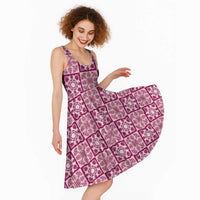 Akala Palaka Quilt Hawaii Midi Dress Hawaiian Tropical Monstera Sea Turtle LT14 - Polynesian Pride