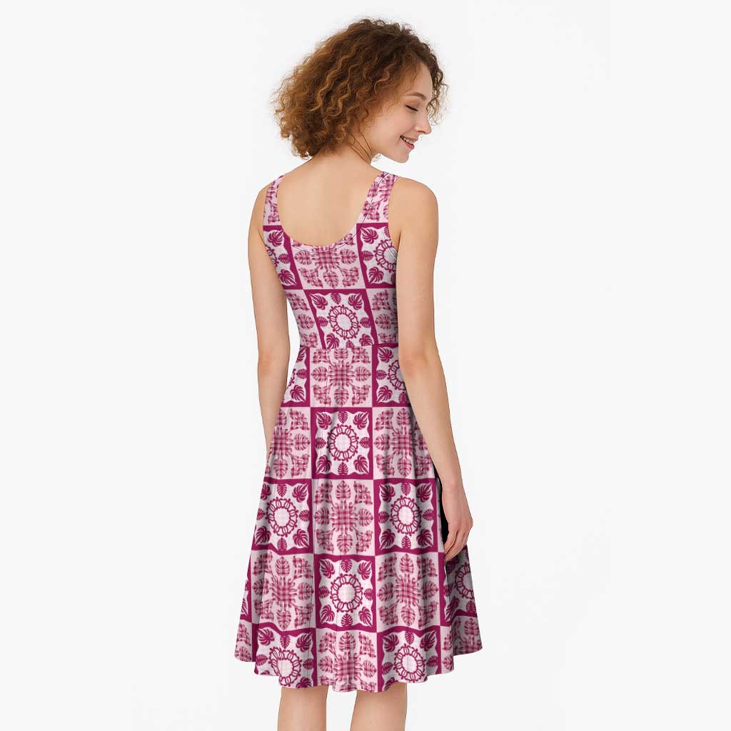 Akala Palaka Quilt Hawaii Midi Dress Hawaiian Tropical Monstera Sea Turtle LT14 - Polynesian Pride