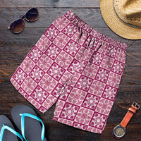 Akala Palaka Quilt Hawaii Shorts for Men Hawaiian Tropical Monstera Sea Turtle LT14 Pink - Polynesian Pride