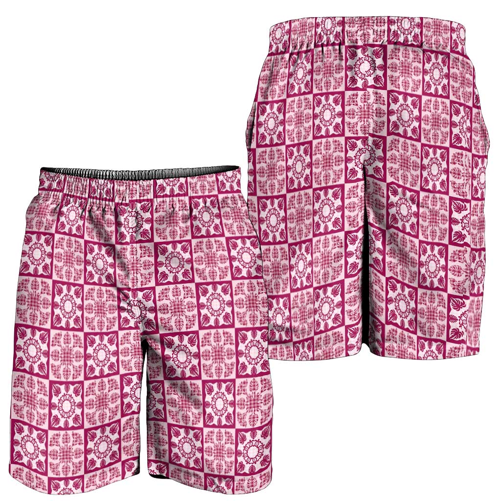 Akala Palaka Quilt Hawaii Shorts for Men Hawaiian Tropical Monstera Sea Turtle LT14 - Polynesian Pride