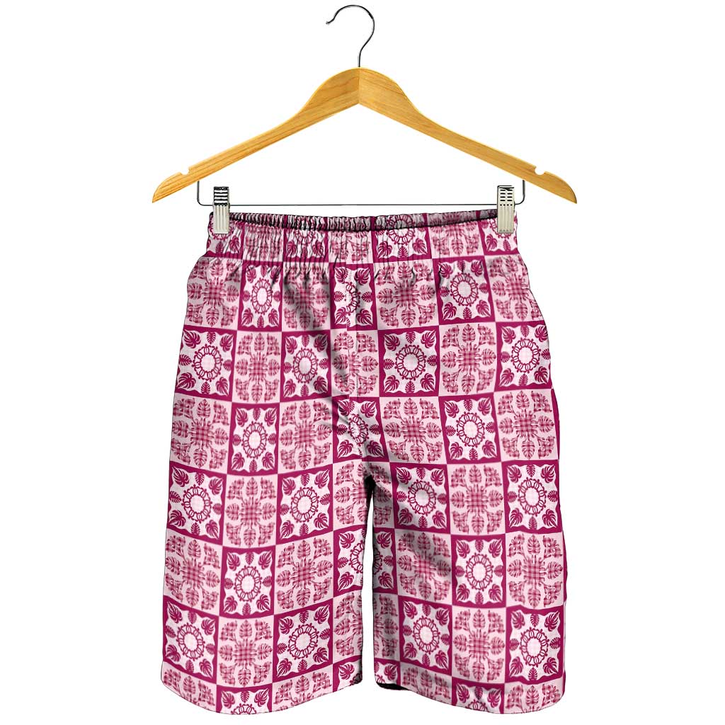 Akala Palaka Quilt Hawaii Shorts for Men Hawaiian Tropical Monstera Sea Turtle LT14 - Polynesian Pride