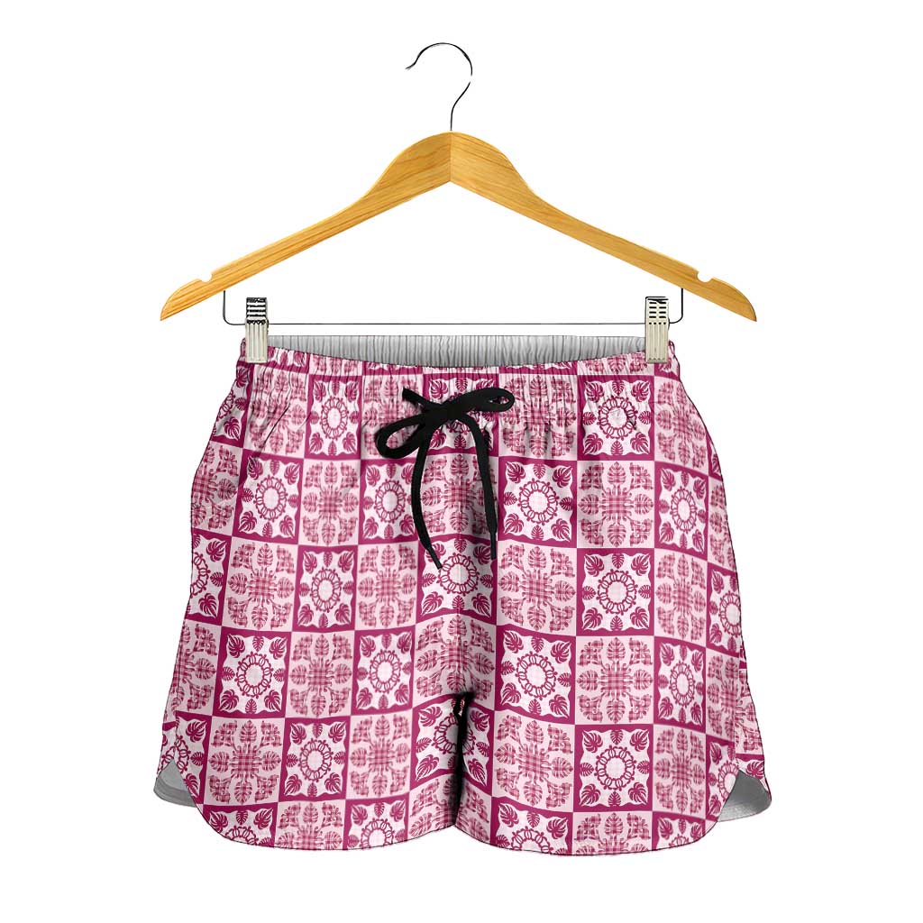Akala Palaka Quilt Hawaii Shorts for Women Hawaiian Tropical Monstera Sea Turtle LT14 - Polynesian Pride