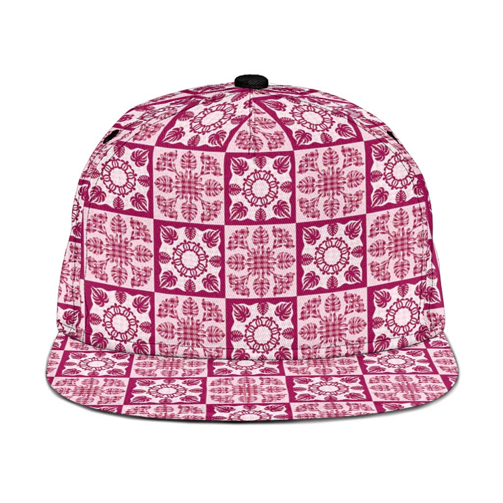 Akala Palaka Quilt Hawaii Snapback Cap Hawaiian Tropical Monstera Sea Turtle LT14 One Size Pink - Polynesian Pride
