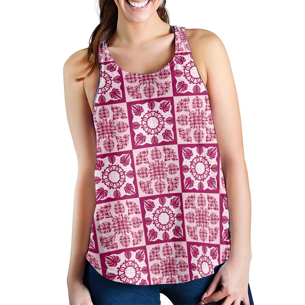 Akala Palaka Quilt Hawaii Women Racerback Tank Hawaiian Tropical Monstera Sea Turtle LT14 - Polynesian Pride