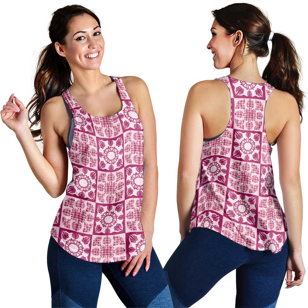 Akala Palaka Quilt Hawaii Women Racerback Tank Hawaiian Tropical Monstera Sea Turtle LT14 - Polynesian Pride
