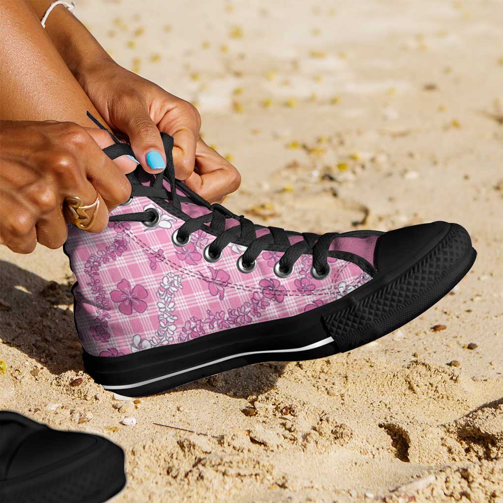 Alaka Aloha Hawaii High Top Shoes Plumeria Lei With Palaka Motif - Polynesian Pride