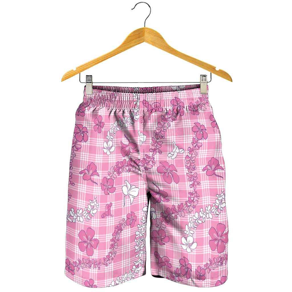 Alaka Aloha Hawaii Shorts for Men Plumeria Lei With Palaka Motif - Polynesian Pride