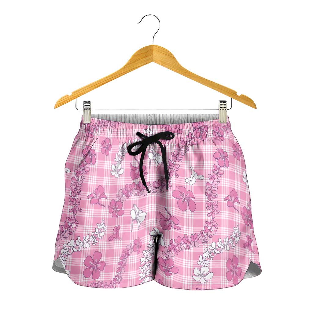 Alaka Aloha Hawaii Shorts for Women Plumeria Lei With Palaka Motif - Polynesian Pride