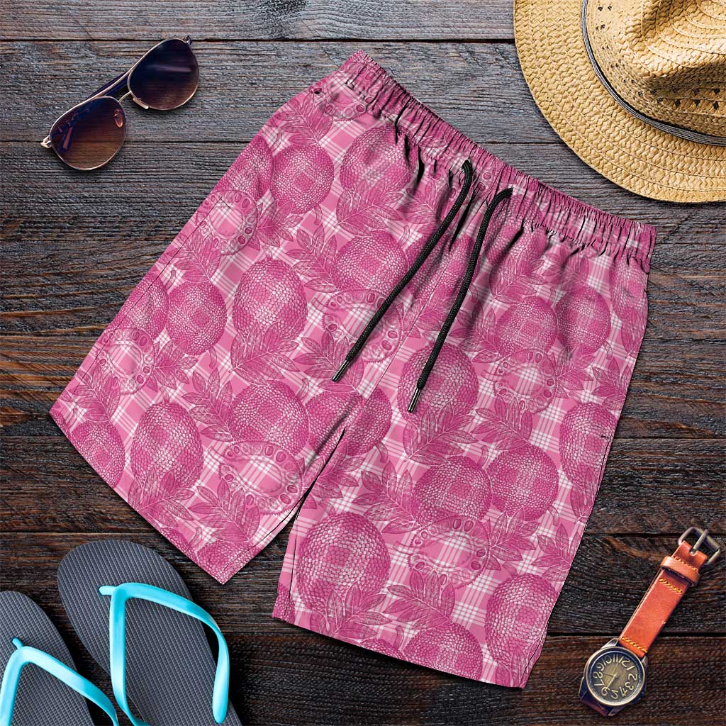 Alaka Hawaii Breadfruit Palaka Motifs Shorts for Men LT14 Pink - Polynesian Pride