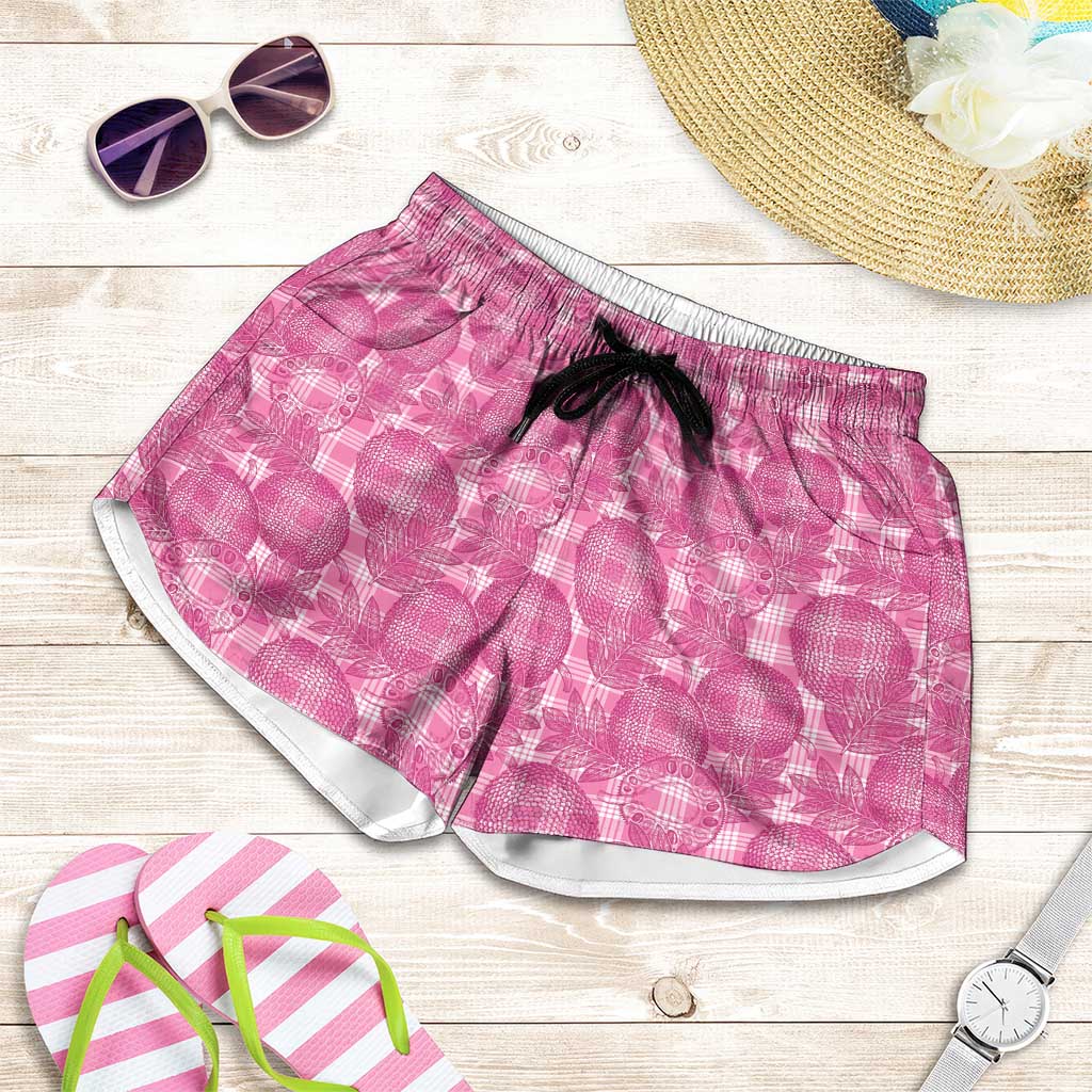 Alaka Hawaii Breadfruit Palaka Motifs Shorts for Women LT14 Pink - Polynesian Pride