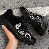 All Black New Zealand Chunky Sneakers Aotearoa Silver Fern With Manaia Maori Unique LT14 - Polynesian Pride