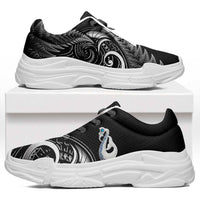 All Black New Zealand Chunky Sneakers Aotearoa Silver Fern With Manaia Maori Unique LT14 Black - Polynesian Pride