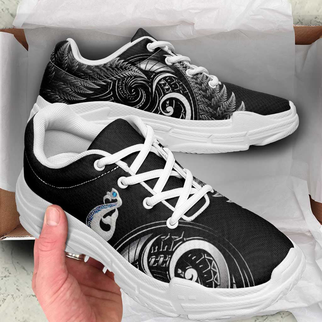 All Black New Zealand Chunky Sneakers Aotearoa Silver Fern With Manaia Maori Unique LT14 - Polynesian Pride