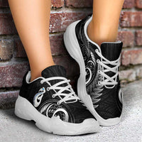 All Black New Zealand Chunky Sneakers Aotearoa Silver Fern With Manaia Maori Unique LT14 - Polynesian Pride