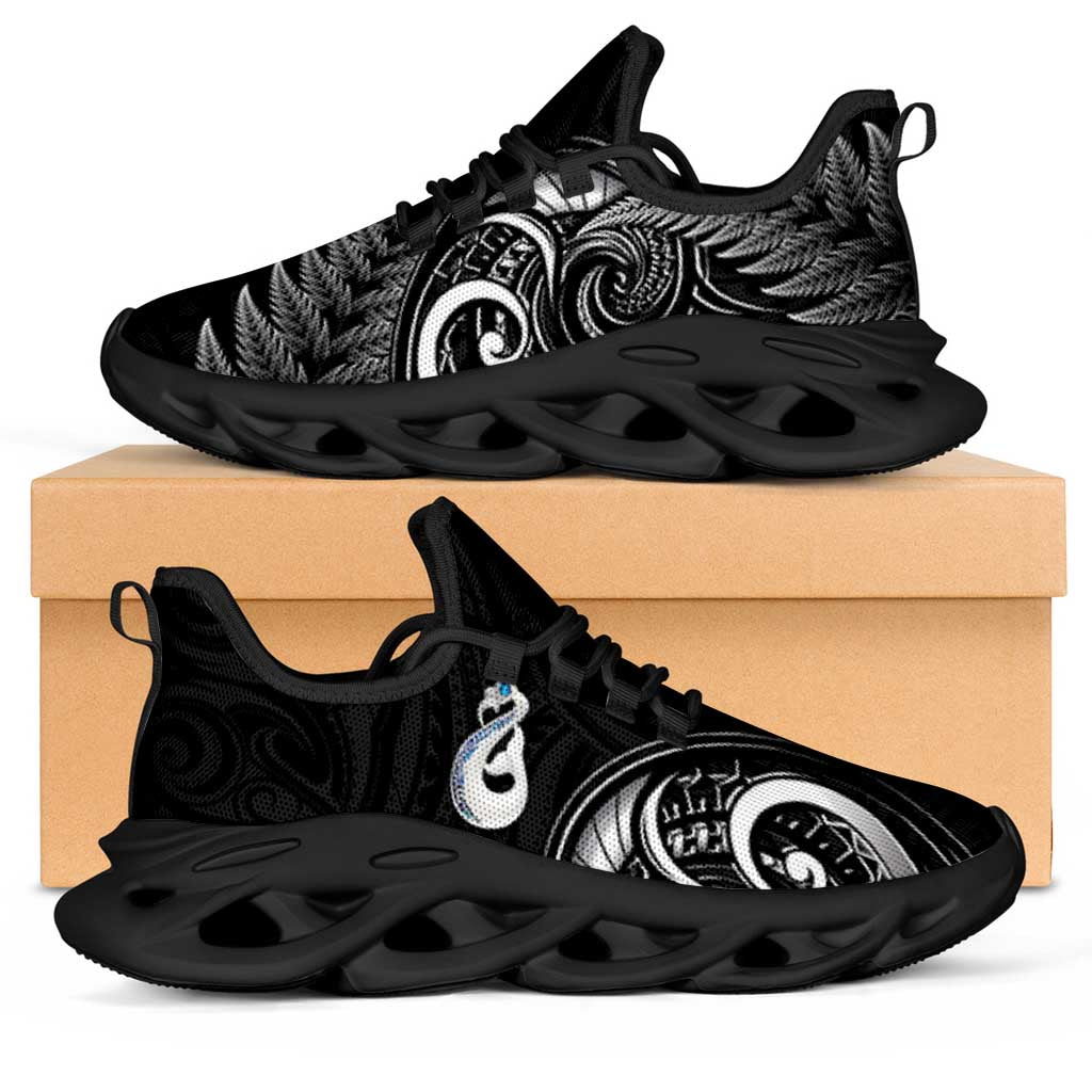 All Black New Zealand Clunky Sneakers Aotearoa Silver Fern With Manaia Maori Unique LT14 Black - Polynesian Pride