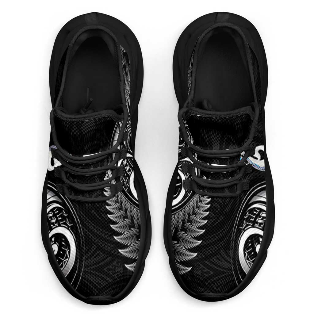 All Black New Zealand Clunky Sneakers Aotearoa Silver Fern With Manaia Maori Unique LT14 - Polynesian Pride