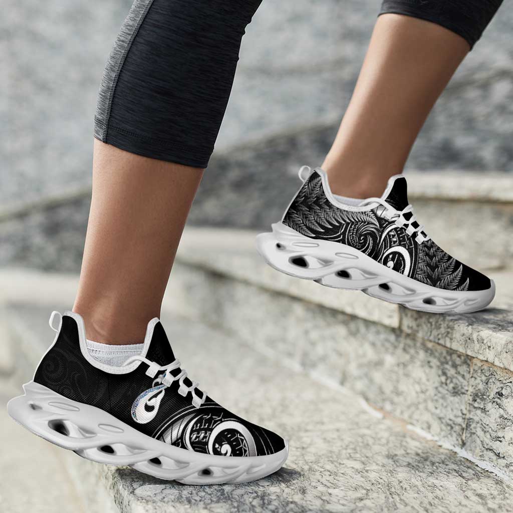 All Black New Zealand Clunky Sneakers Aotearoa Silver Fern With Manaia Maori Unique LT14 - Polynesian Pride