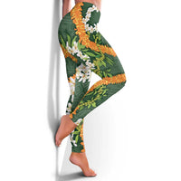 Aloha Festive Hawaii Leggings Mokihana - Maile and Ilima on Forest Green - Polynesian Pride