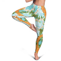 Aloha Festive Hawaii Leggings Mokihana - Maile and Ilima on Turquoise - Polynesian Pride