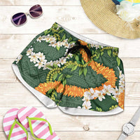 Aloha Festive Hawaii Shorts for Women Mokihana - Maile and Ilima on Forest Green - Polynesian Pride