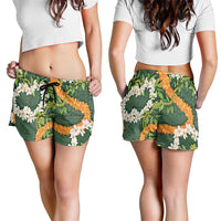 Aloha Festive Hawaii Shorts for Women Mokihana - Maile and Ilima on Forest Green - Polynesian Pride