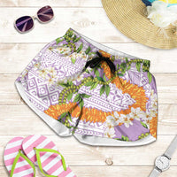 Aloha Festive Hawaii Shorts for Women Mokihana - Maile and Ilima on Lilac - Polynesian Pride