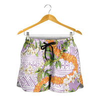 Aloha Festive Hawaii Shorts for Women Mokihana - Maile and Ilima on Lilac - Polynesian Pride