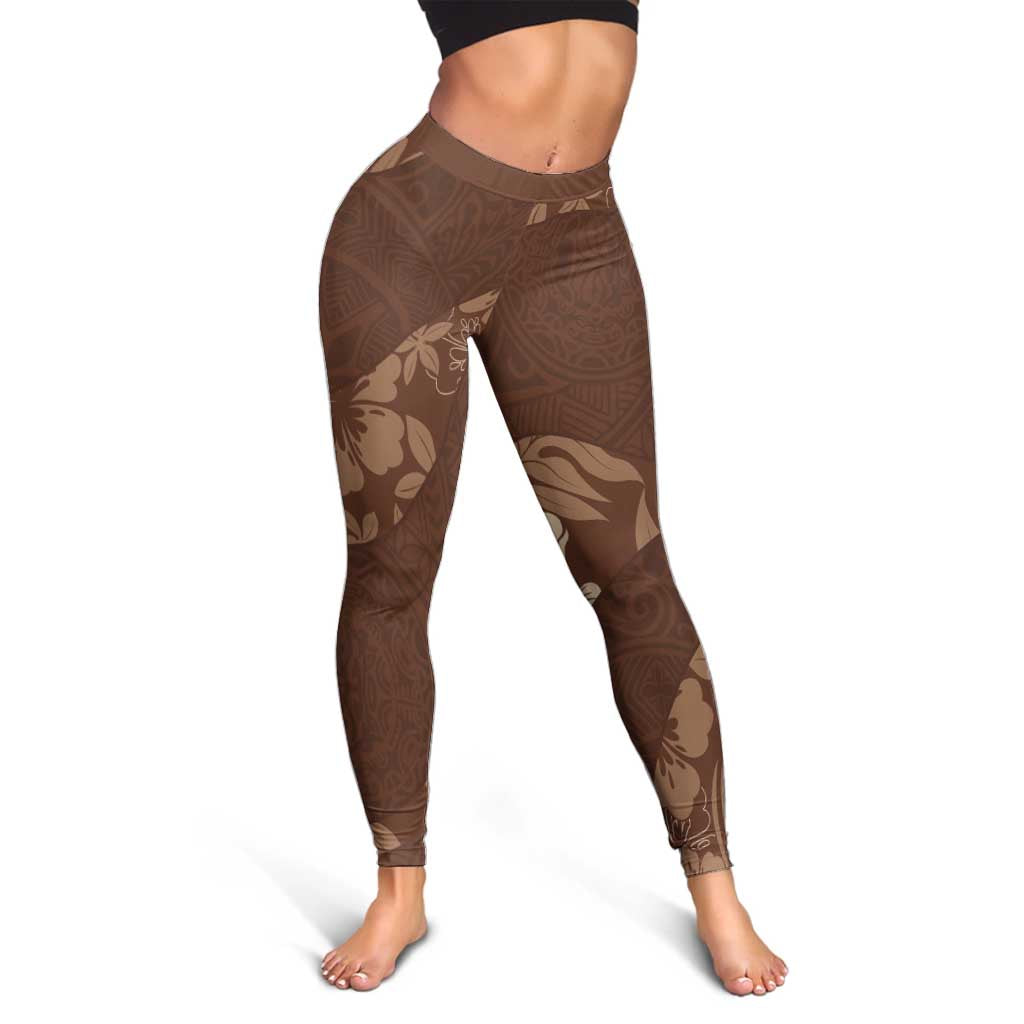 Aloha Hawaii Floral Tapa Leggings Patchwork Mocha - Polynesian Pride