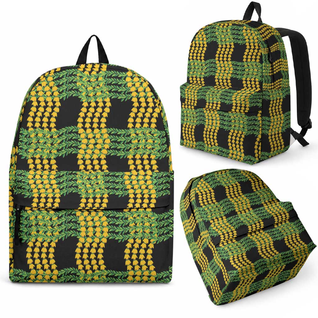 Aloha Hawaii Ilima Maile Lei Backpack Palaka Inspired Hawaiian-plaid Black